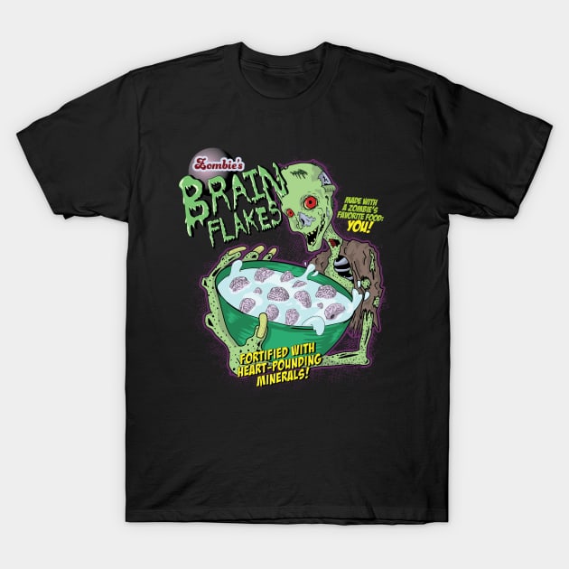 Brain Flakes Zombie Cereal Mashup Funny Design T-Shirt by Get Hopped Apparel